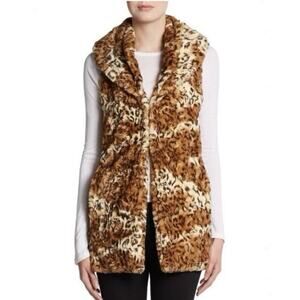 Alice + Olivia Long Faux Fur Mob Wife Vest Size M $368 Animal Print